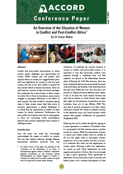 ACCORD - Conference Paper - 1-2012 - An Overview of the Situation of Women in Conflict and Post Conflict Africa